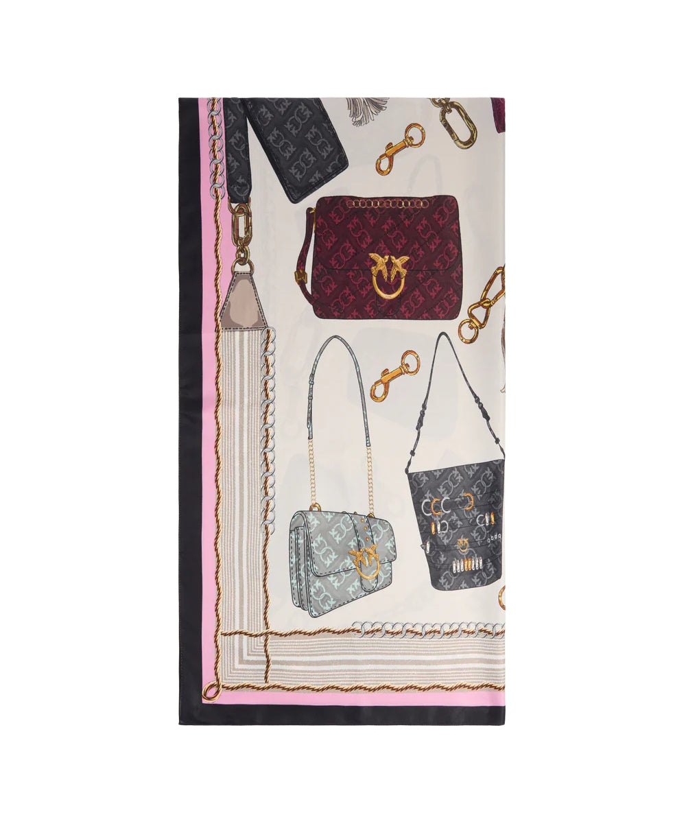 Pinko Foulard in Twill di Misto Seta con Stampa Borse 106656 A39L Multicolore