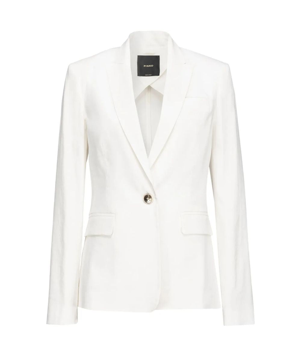 Pinko Giacca Monopetto in Lino Stretch Equilibrato Bianco