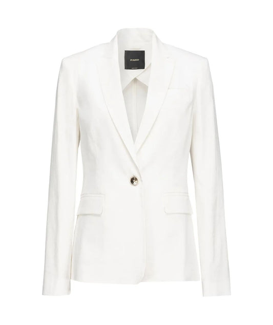 Pinko Giacca Monopetto in Lino Stretch Equilibrato Bianco