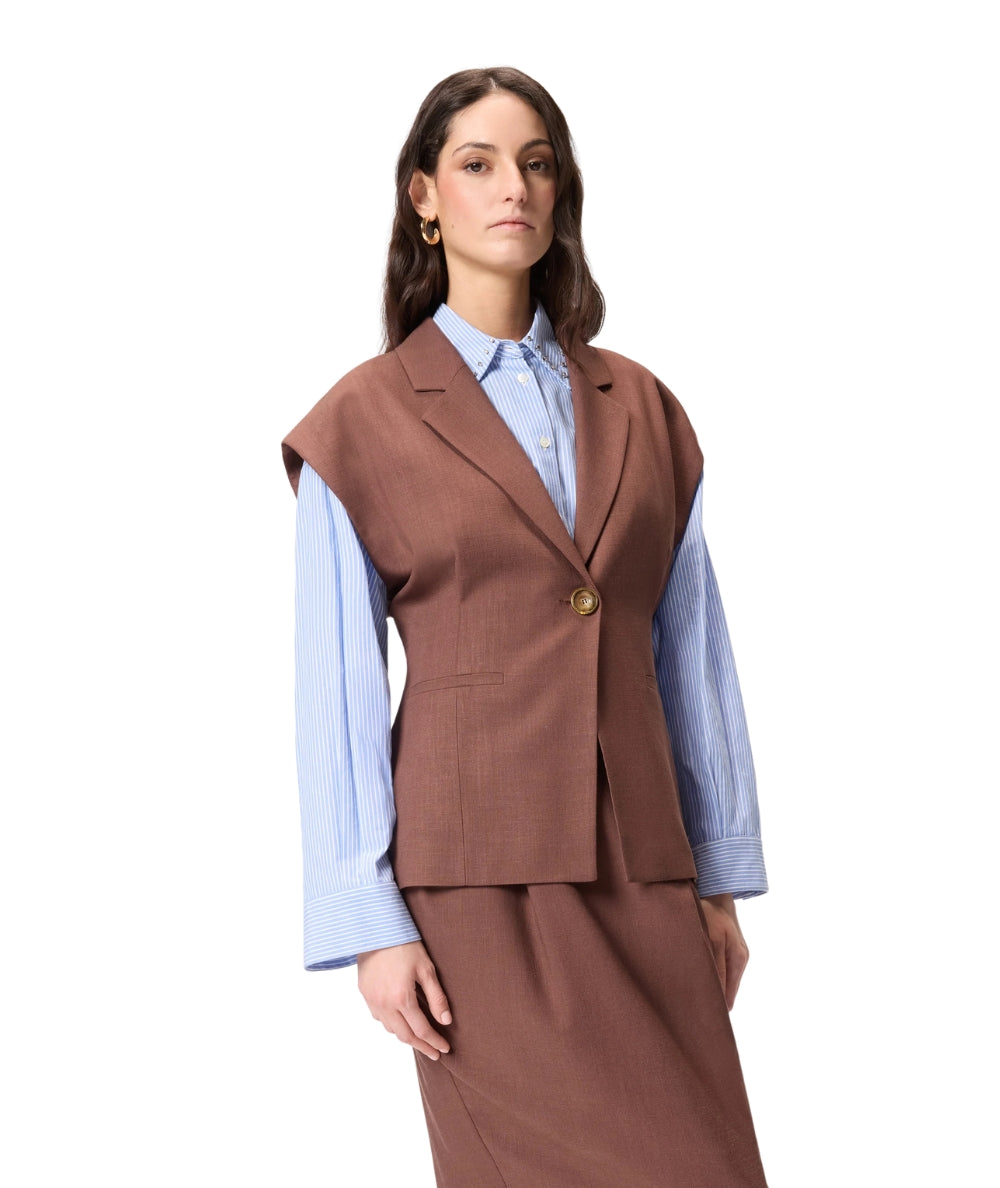 Pinko Gilet Monopetto Smanicato Floella 106509 A2W6 Marrone Terra