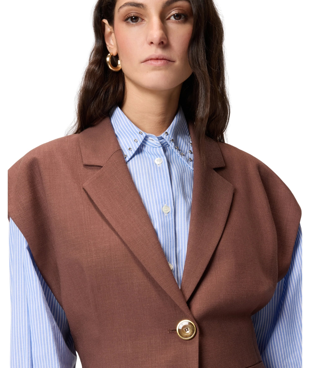 Pinko Gilet Monopetto Smanicato Floella 106509 A2W6 Marrone Terra