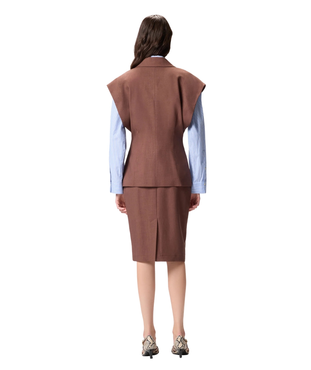 Pinko Gilet Monopetto Smanicato Floella 106509 A2W6 Marrone Terra