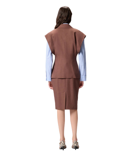 Pinko Gilet Monopetto Smanicato Floella 106509 A2W6 Marrone Terra