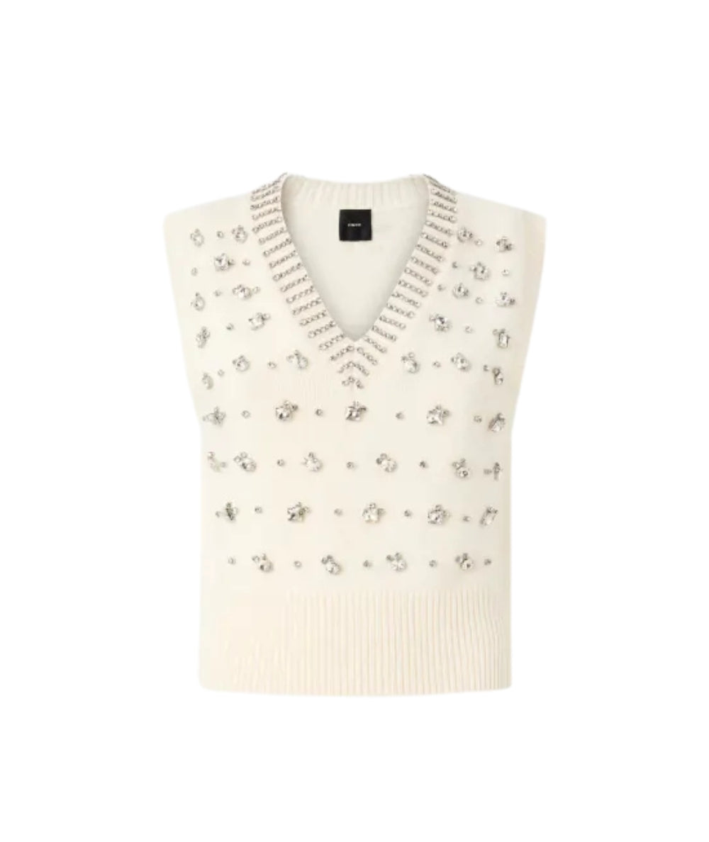 Pinko Gilet in Lana con Strass PONZIANE Bianco