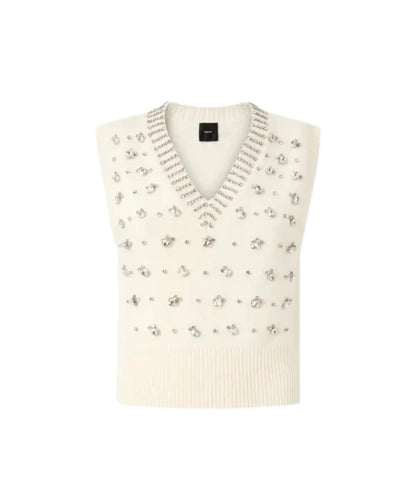 Pinko Gilet in Lana con Strass PONZIANE Bianco