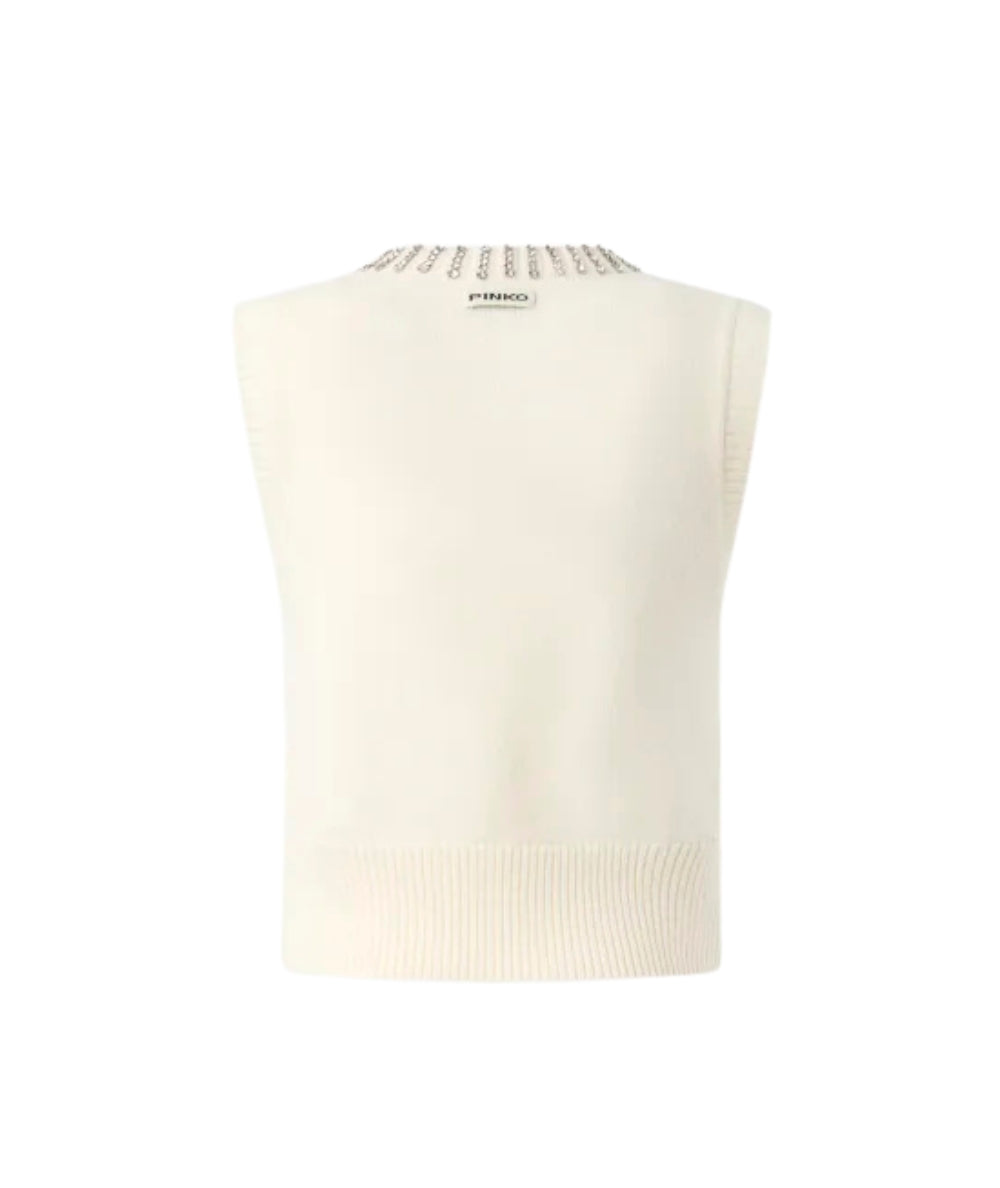 Pinko Gilet in Lana con Strass PONZIANE Bianco