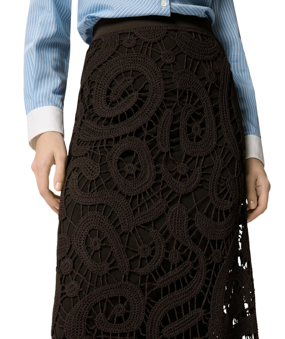 Pinko Gonna Midi in Crochet 106353 A354 Marrone