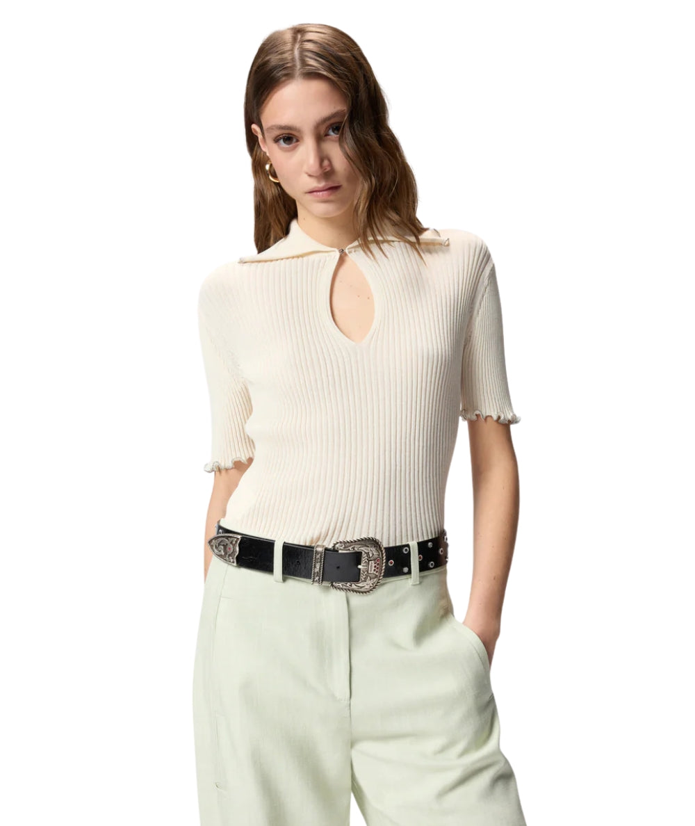 Pinko Maglia a Costine con Profili Arricciati 106287 A343 Bianco