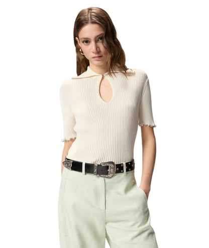 Pinko Maglia a Costine con Profili Arricciati 106287 A343 Bianco