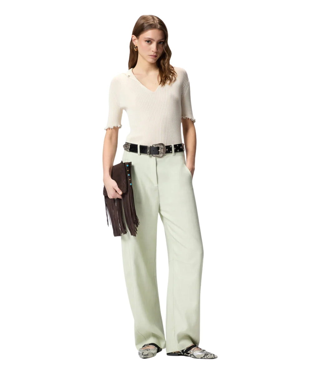 Pinko Maglia a Costine con Profili Arricciati 106287 A343 Bianco