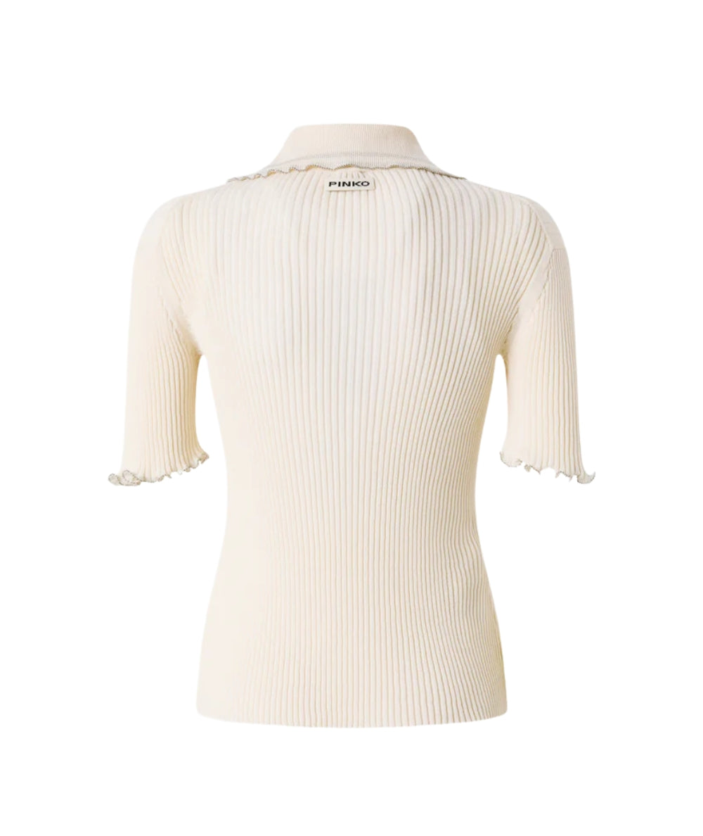 Pinko Maglia a Costine con Profili Arricciati 106287 A343 Bianco
