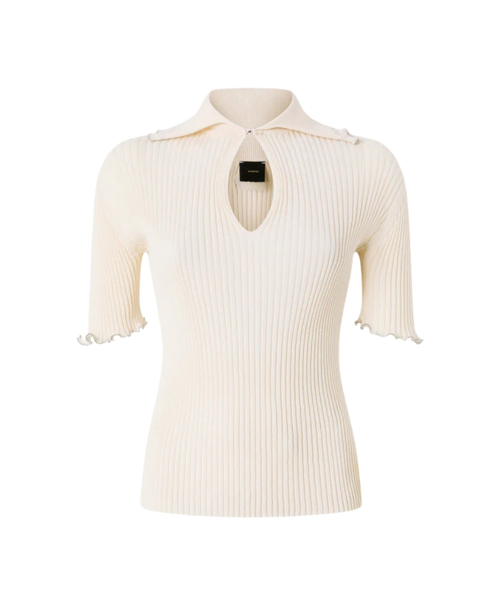 Pinko Maglia a Costine con Profili Arricciati 106287 A343 Bianco