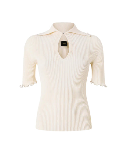 Pinko Maglia a Costine con Profili Arricciati 106287 A343 Bianco