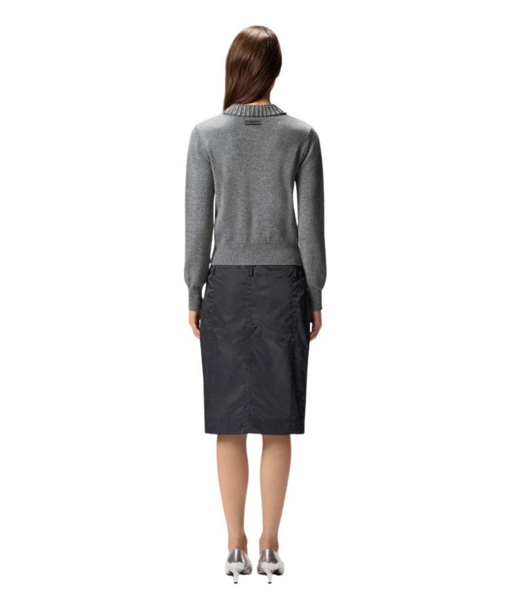 Pinko Maglia con Colletto a Polo e Strass VENTOTENE Grigio