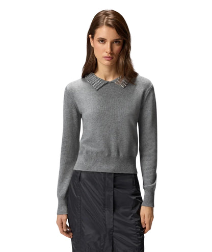 Pinko Maglia con Colletto a Polo e Strass VENTOTENE Grigio