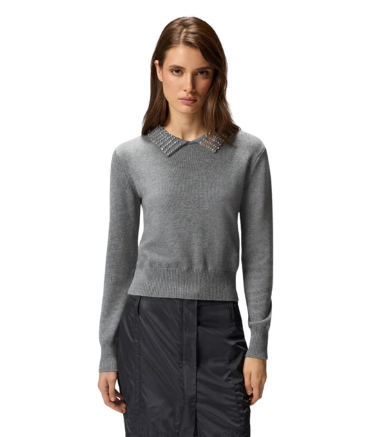 Pinko Maglia con Colletto a Polo e Strass VENTOTENE Grigio