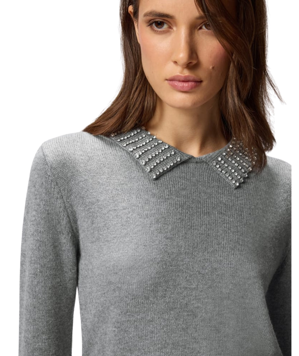 Pinko Maglia con Colletto a Polo e Strass VENTOTENE Grigio