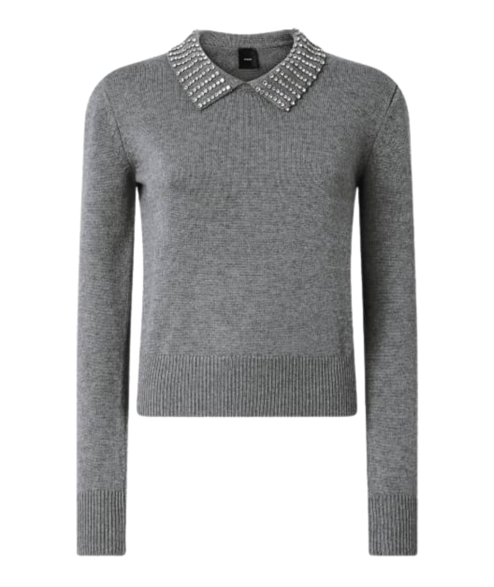 Pinko Maglia con Colletto a Polo e Strass VENTOTENE Grigio