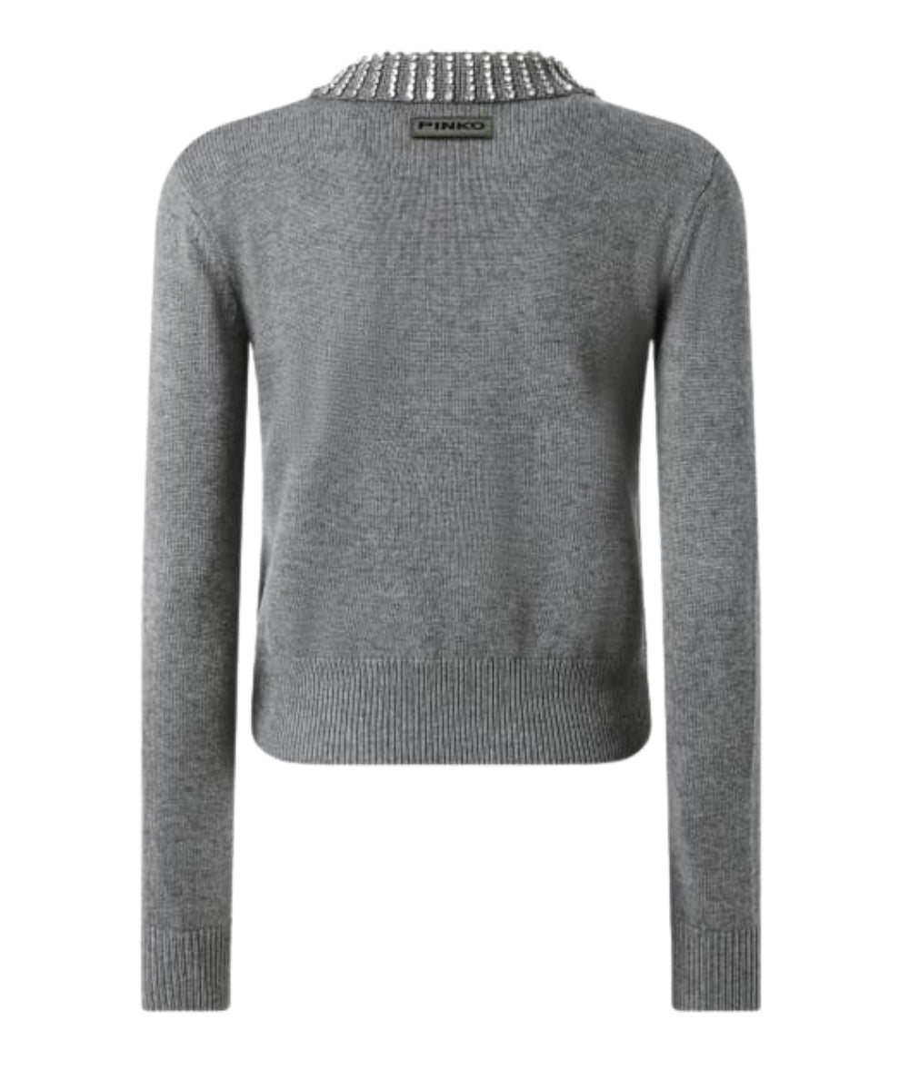 Pinko Maglia con Colletto a Polo e Strass VENTOTENE Grigio