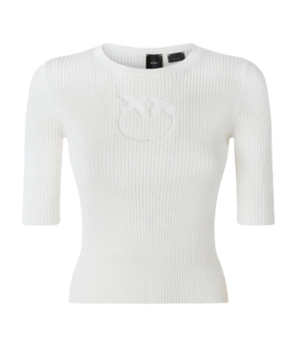 Pinko Maglia in Seta e Cotone a Costine Tritone Bianco 5