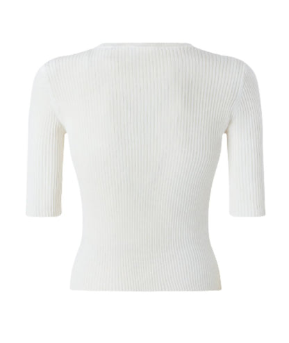 Pinko Maglia in Seta e Cotone a Costine Tritone Bianco 6