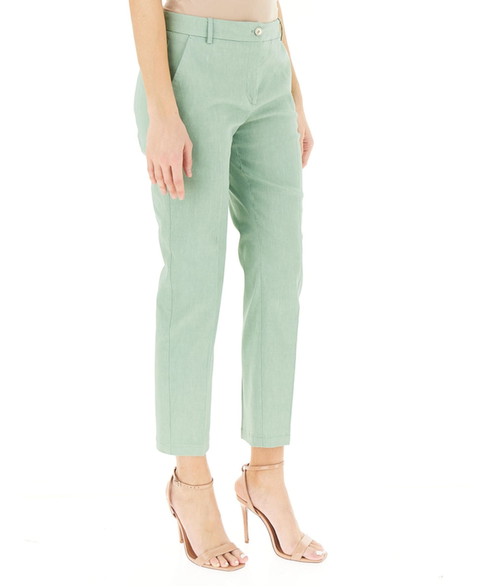Pinko Pantalone in Lino Stretch a Gamba Dritta Bello 100155 A34I Verde