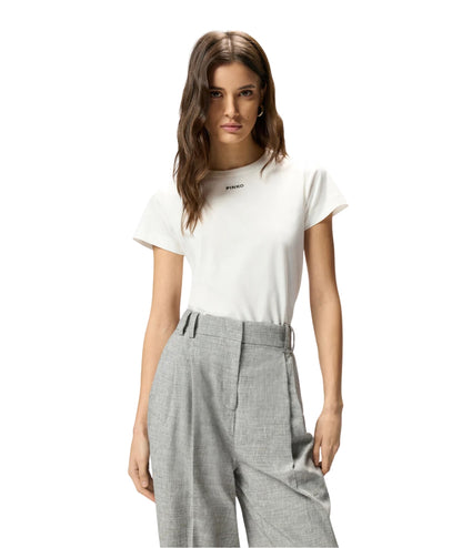 Pinko T-shirt Cotone con Lettering Basico 100373 A34F Bianco 