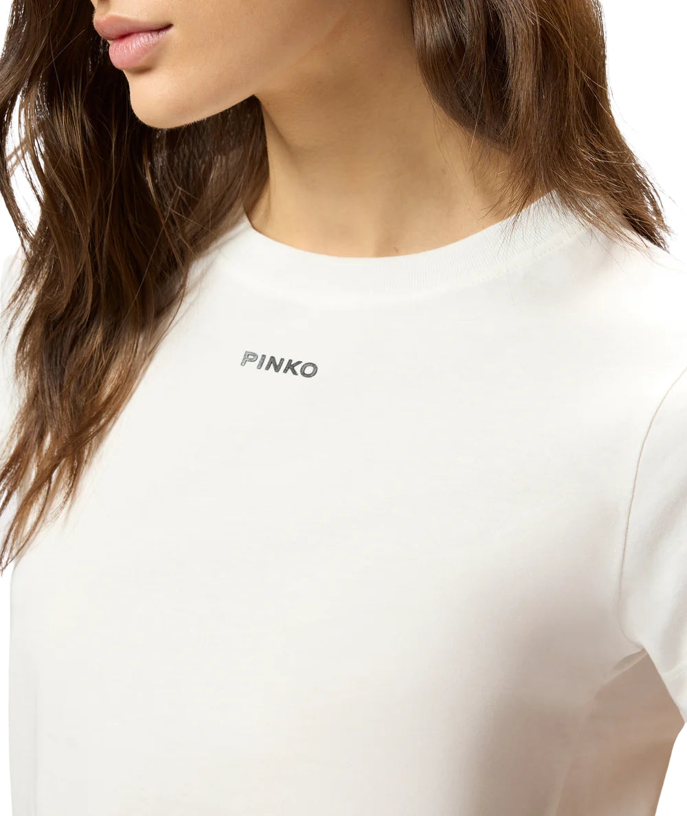 Pinko T-shirt Cotone con Lettering Basico 100373 A34F Bianco 