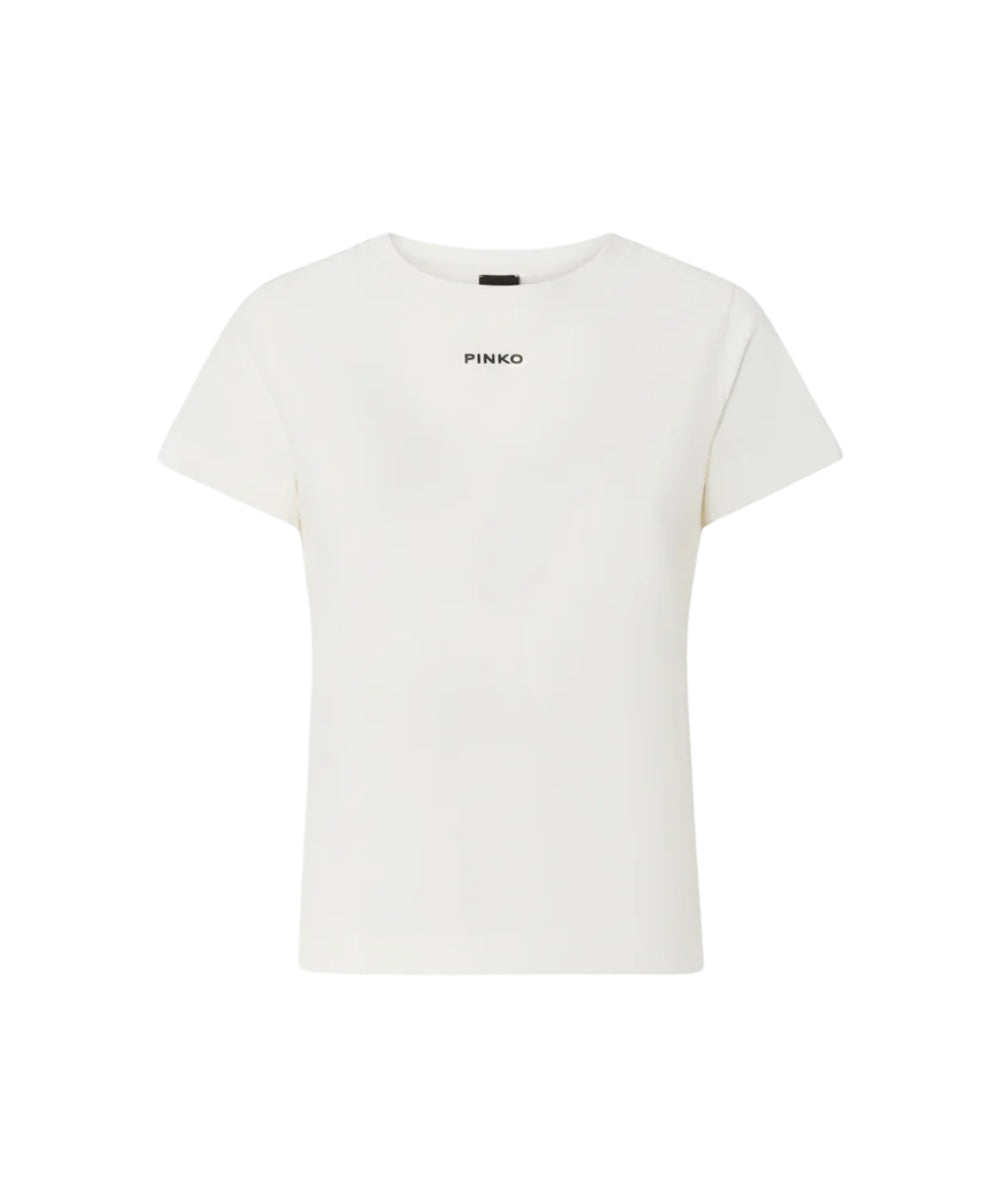 Pinko T-shirt Cotone con Lettering Basico 100373 A34F Bianco 