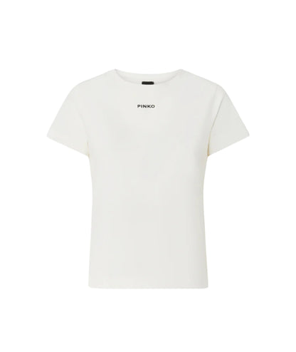 Pinko T-shirt Cotone con Lettering Basico 100373 A34F Bianco 