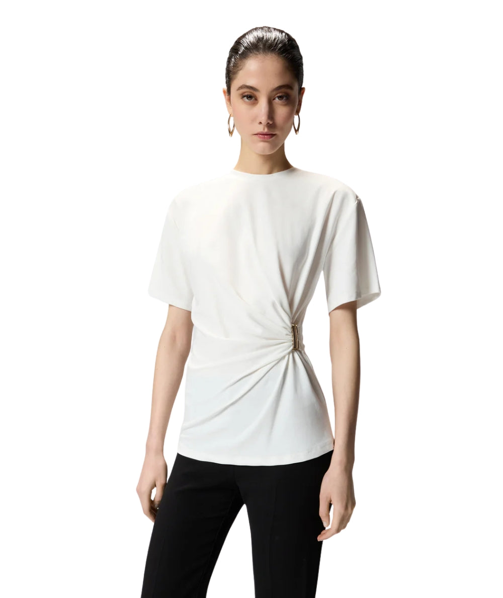 Pinko T-shirt Girocollo con Drappeggio 106455 A35D Bianco