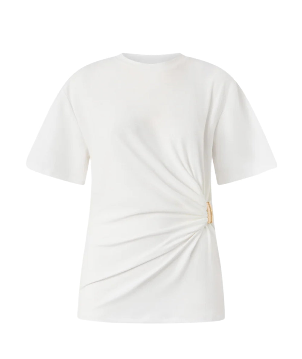 Pinko T-shirt Girocollo con Drappeggio 106455 A35D Bianco