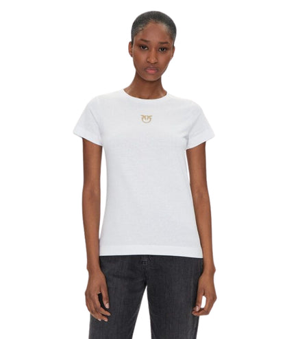 Pinko T-shirt con Logo Dorato Bussolotto 100355 A2OD Bianco 