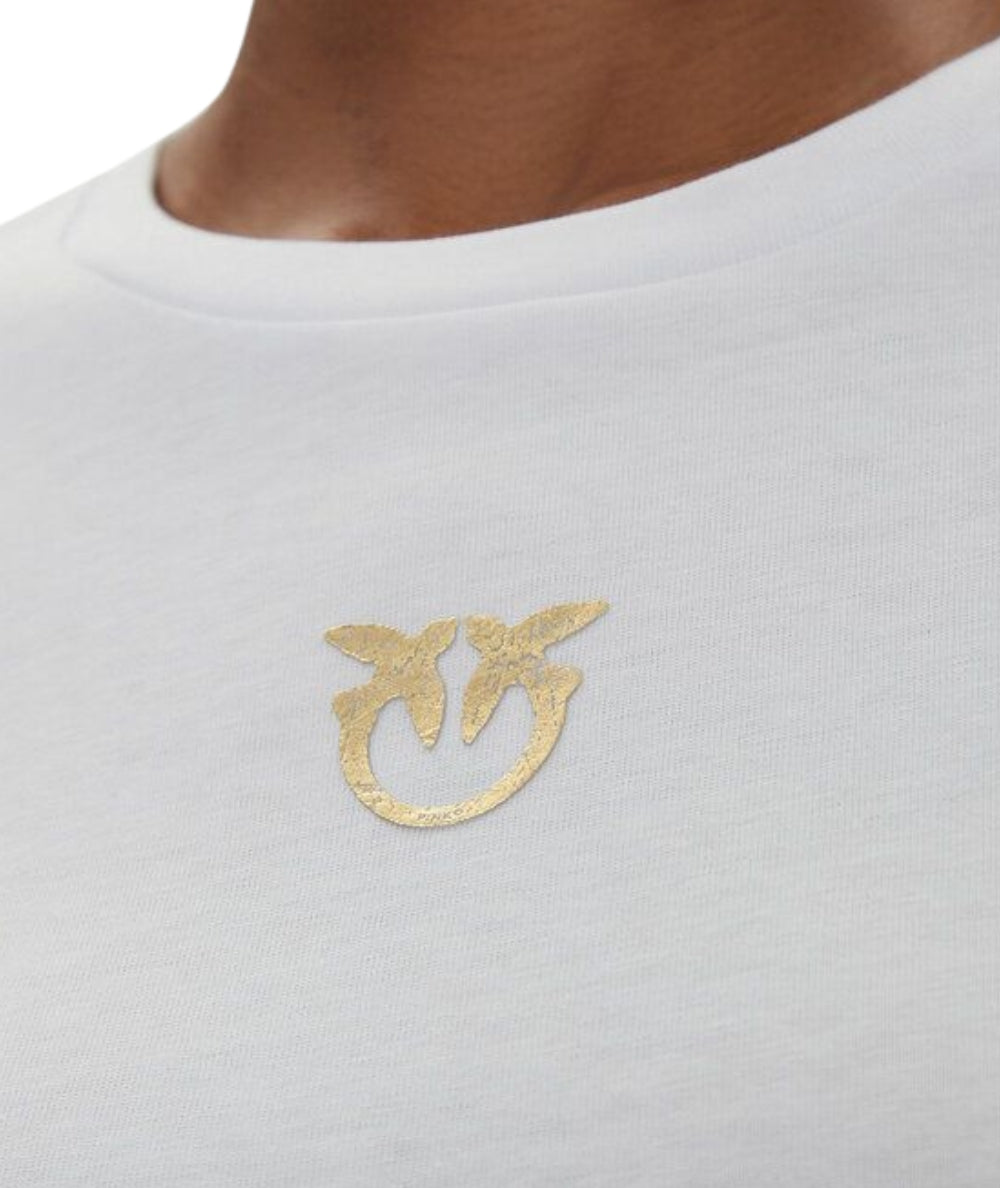 Pinko T-shirt con Logo Dorato Bussolotto 100355 A2OD Bianco 