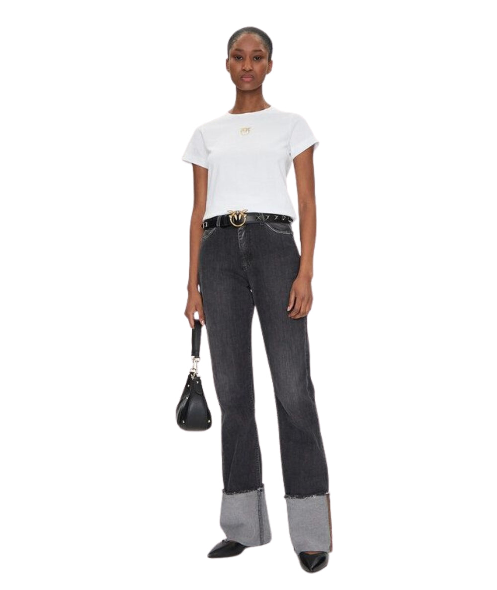 Pinko T-shirt con Logo Dorato Bussolotto 100355 A2OD Bianco 