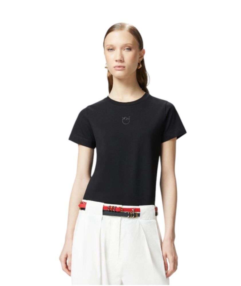 Pinko T-shirt con Logo Ricamato Bussolotto 100355 A2RD Nero