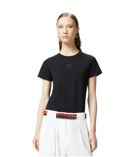 Pinko T-shirt con Logo Ricamato Bussolotto 100355 A2RD Nero