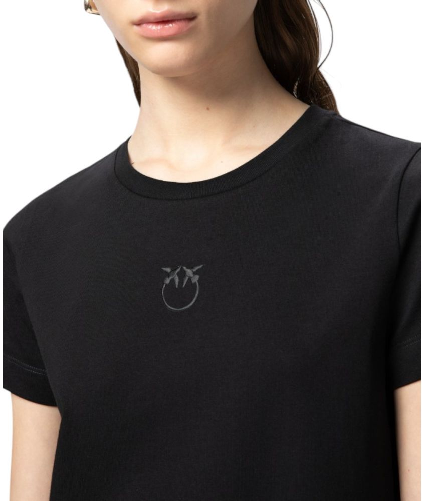 Pinko T-shirt con Logo Ricamato Bussolotto 100355 A2RD Nero