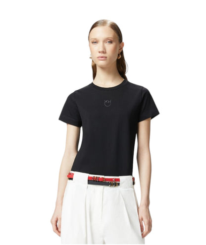 Pinko T-shirt con Logo Ricamato Bussolotto Nero