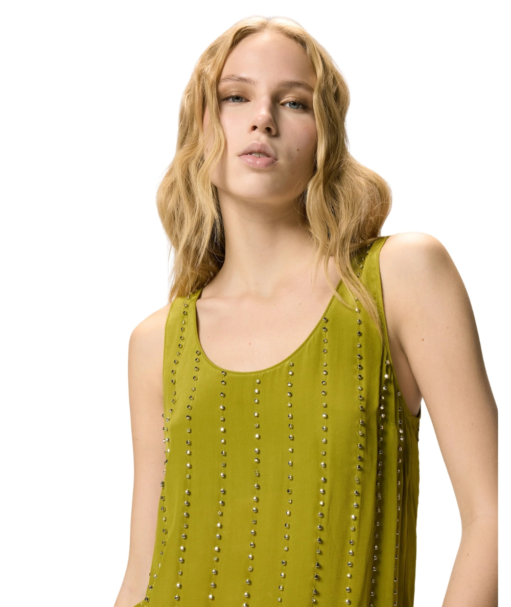 Pinko Top Smanicato con Strass TESSA 106214-A31F Verde