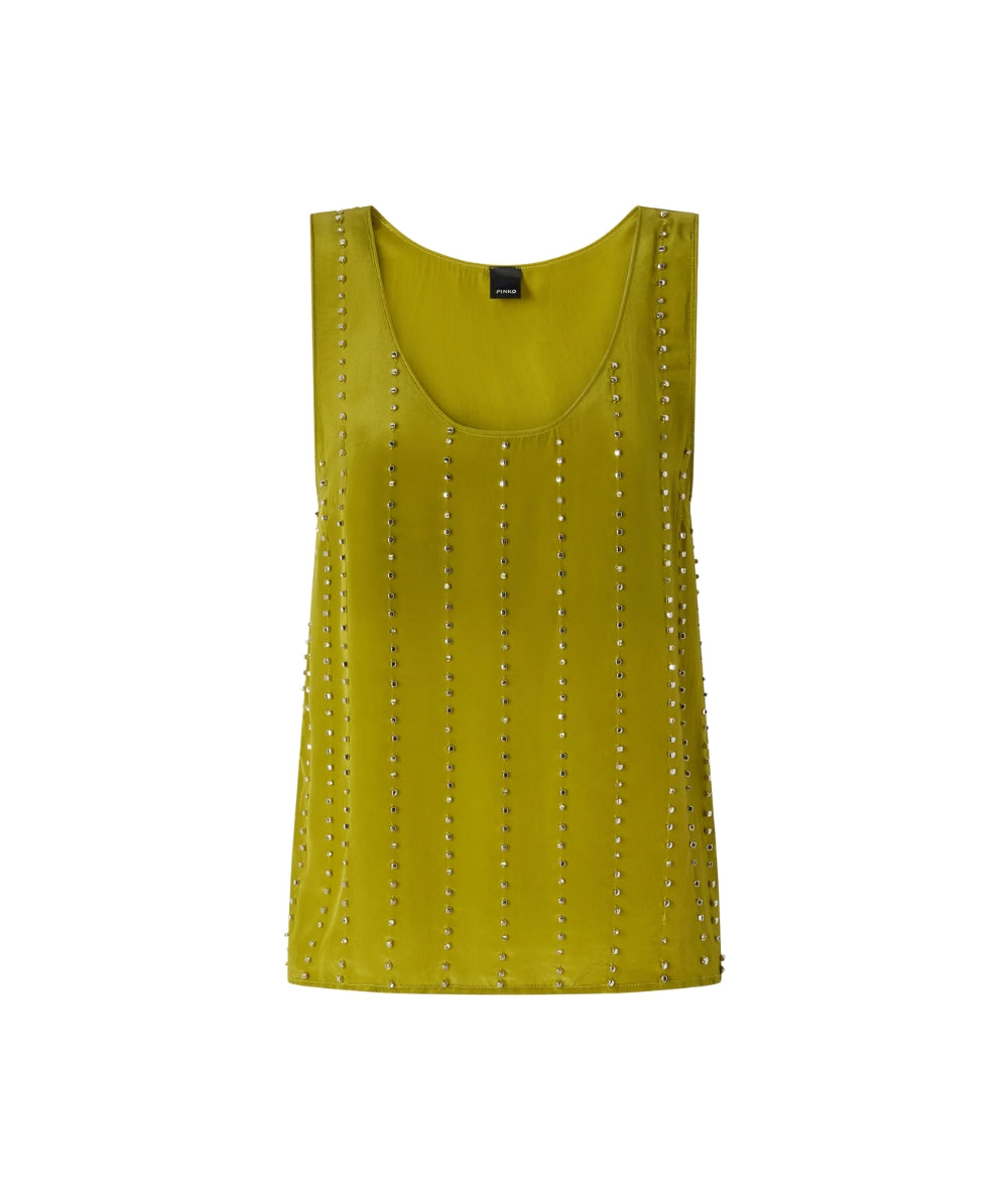 Pinko Top Smanicato con Strass TESSA 106214-A31F Verde