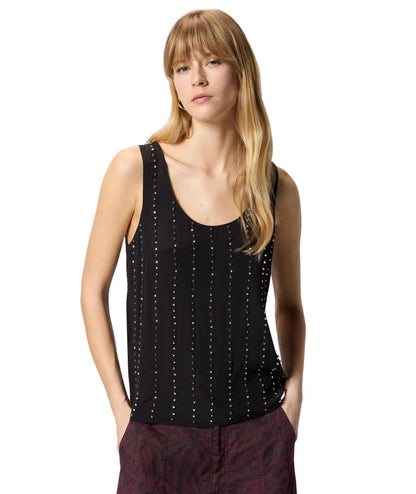 Pinko Top Smanicato con Strass Tessa 106214 A31F Nero