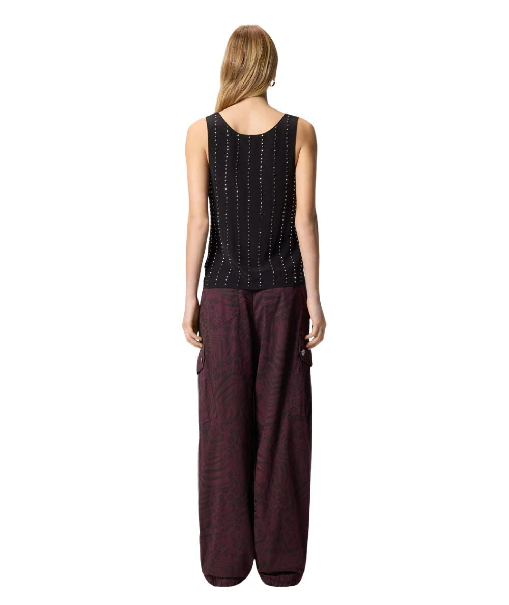 Pinko Top Smanicato con Strass Tessa 106214 A31F Nero