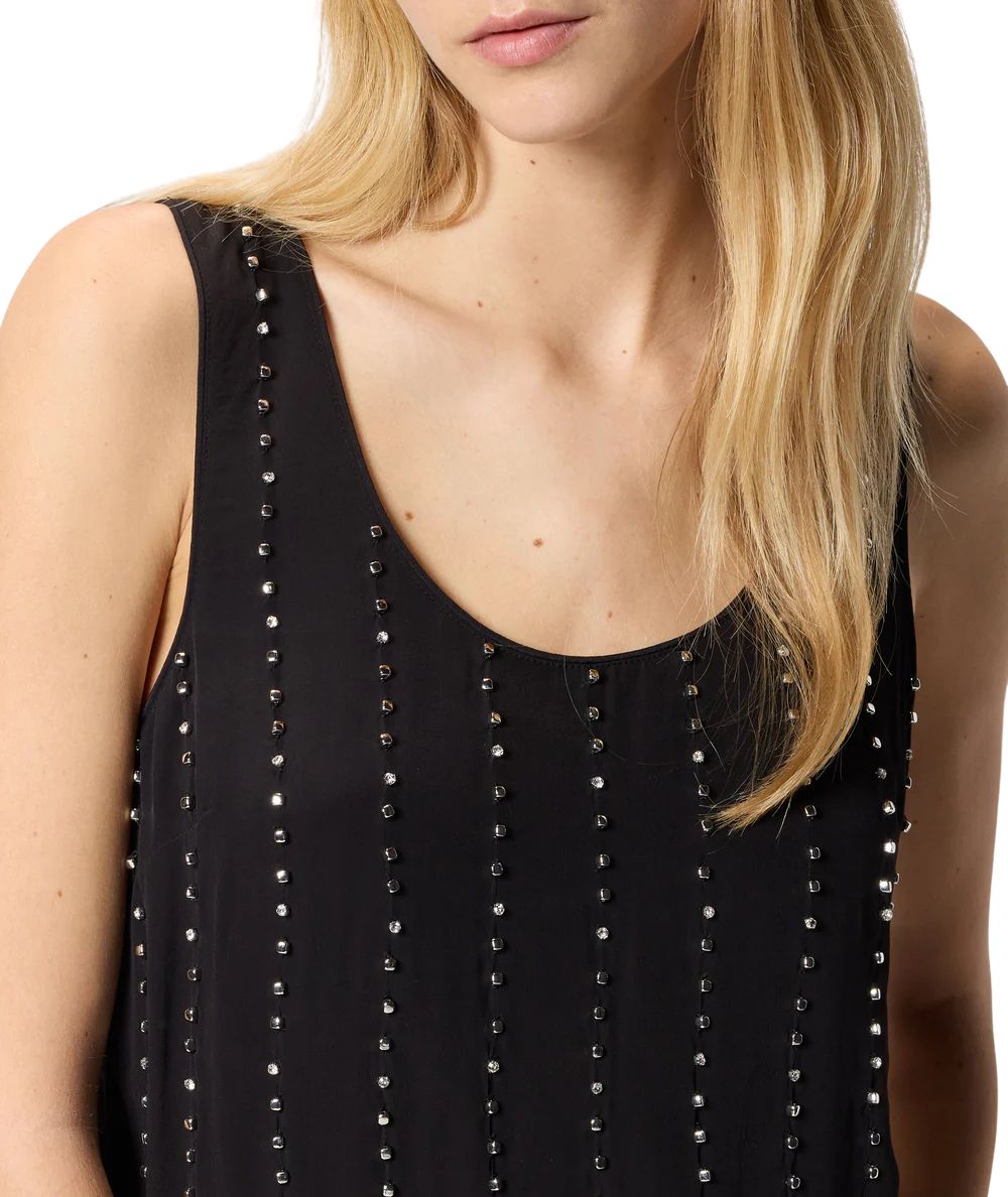 Pinko Top Smanicato con Strass Tessa 106214 A31F Nero