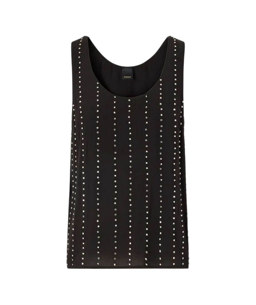 Pinko Top Smanicato con Strass Tessa 106214 A31F Nero