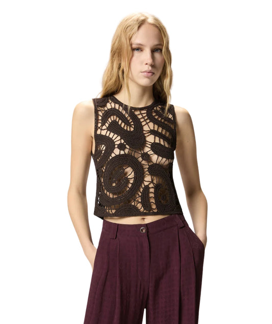 Pinko Top Smanicato in Crochet 106438 A354 Marrone