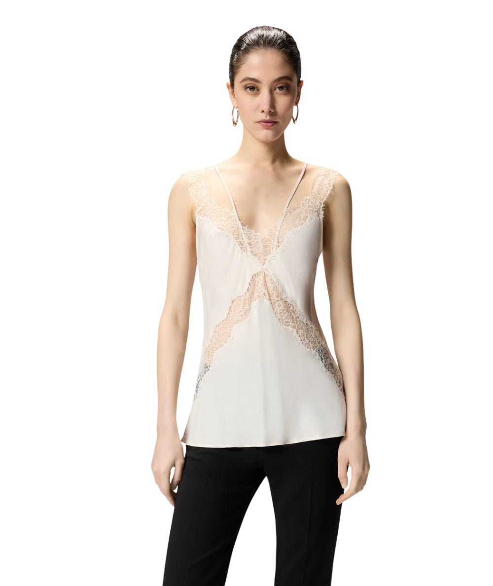 Pinko Top Stile Lingerie con Pizzo Intarsiato 106623 A385 Bianco