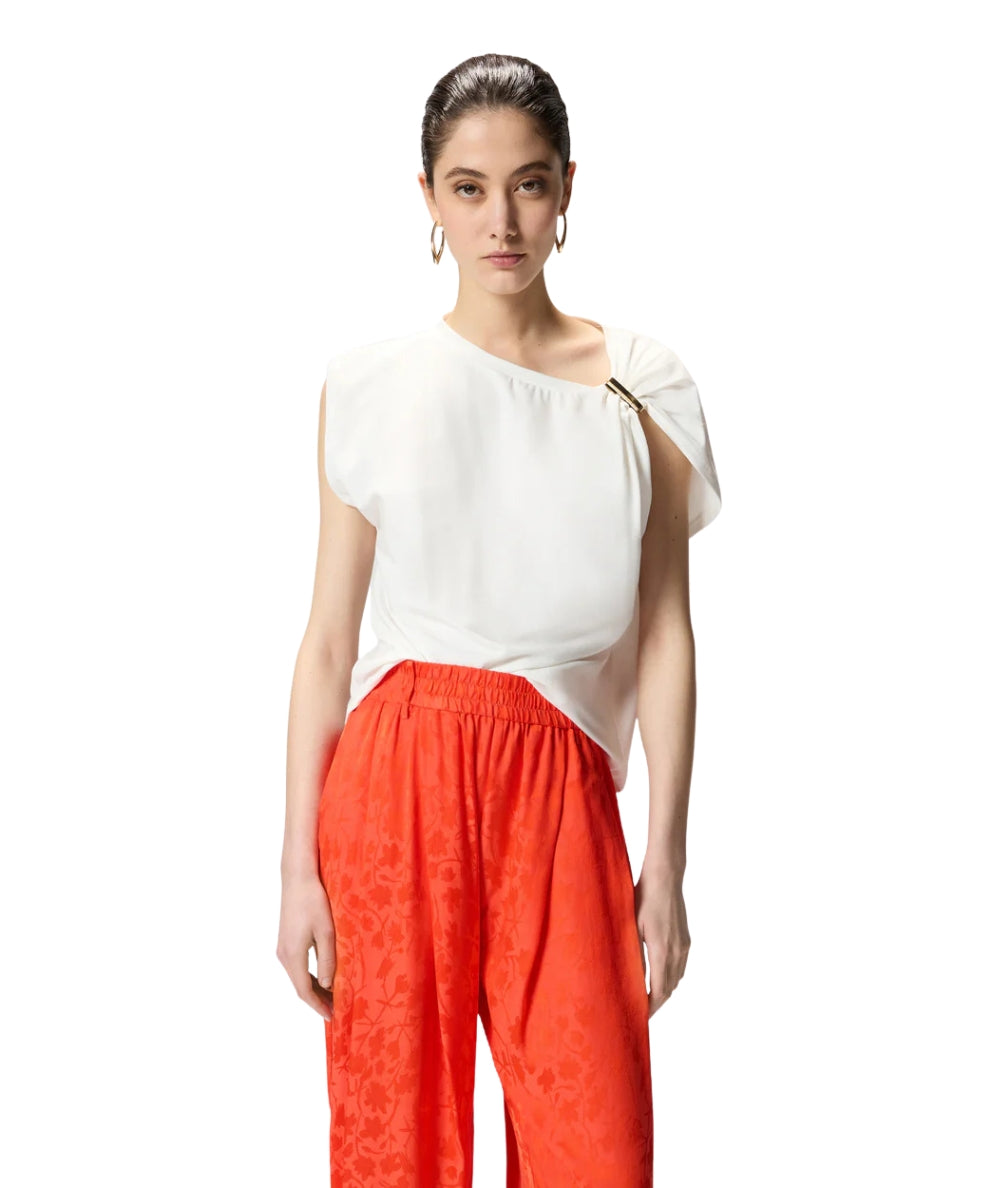 Pinko Top con Applicazione Dorata e Drappeggio Melody 106478 A35D Bianco