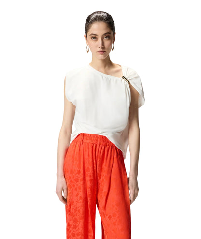 Pinko Top con Applicazione Dorata e Drappeggio Melody 106478 A35D Bianco