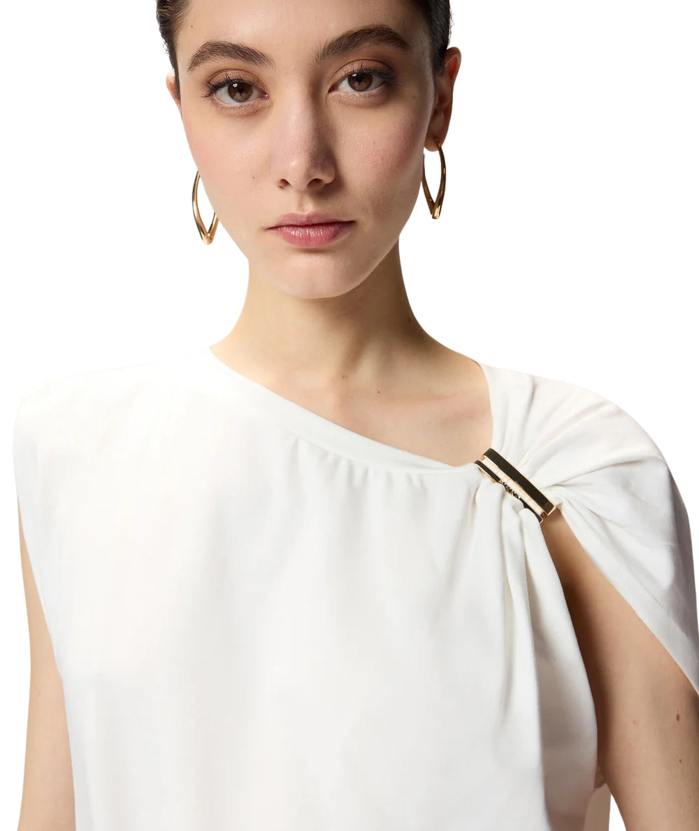 Pinko Top con Applicazione Dorata e Drappeggio Melody 106478 A35D Bianco